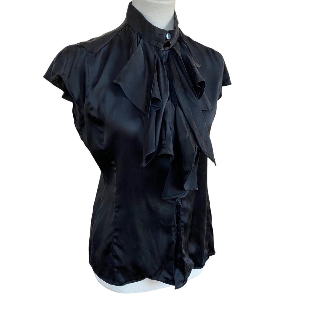 Zoa Blouse Ruffle Front Fitted Sexy Secretary Shirt Silk Career Career Sz Medium - Picture 3 of 12